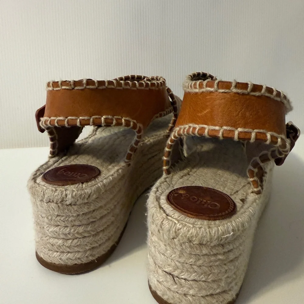 Chloe Lucinda Tan Leather Platform Espadrille Sandals